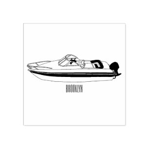 Motorboat cartoon illustration rubber stamp