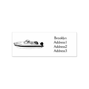 Motorboat cartoon illustration rubber stamp