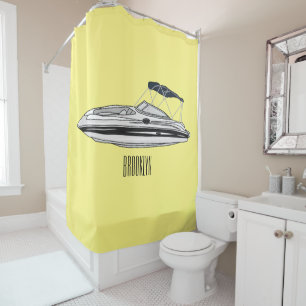 Motorboat cartoon illustration shower curtain