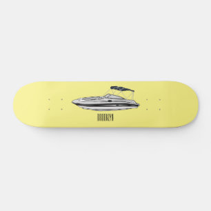 Motorboat cartoon illustration skateboard