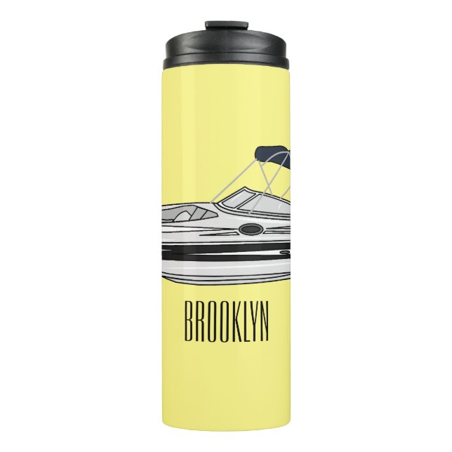 Motorboat cartoon illustration thermal tumbler (Front)