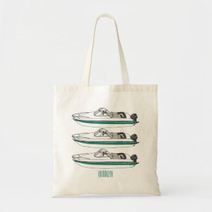 Motorboat cartoon illustration tote bag