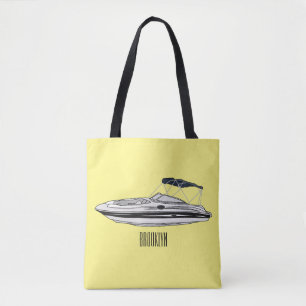Motorboat cartoon illustration tote bag