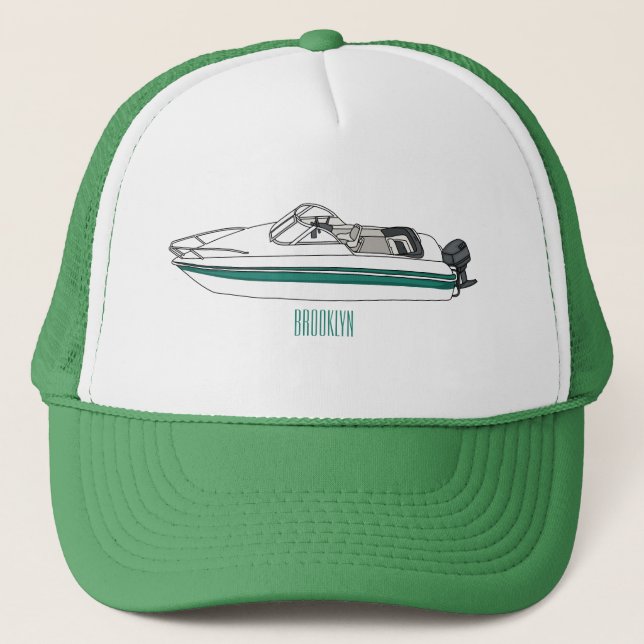 Motorboat cartoon illustration trucker hat (Front)