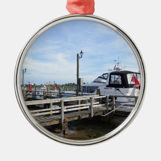 Motorboat On The River Blyth Metal Tree Decoration (Front)