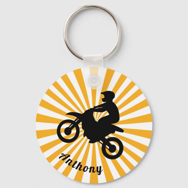 Motorcross Extreme Sport Orange Sunburst Dated  Key Ring (Front)