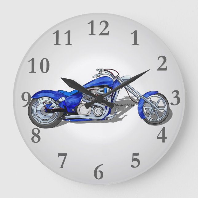 Motorcycle 1 - Blue Large Clock (Front)