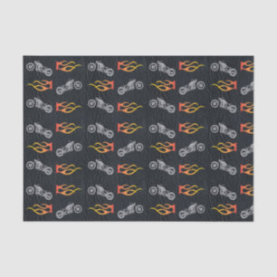 Motorcycle and flames on faux black leather tissue paper