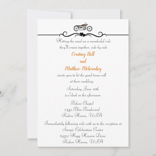 Motorcycle and Hearts Wedding Invitation (Front)