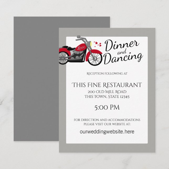 Motorcycle and Hearts Wedding Reception Invitation (Front/Back)