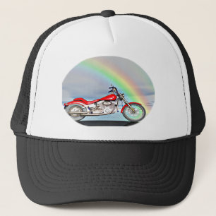 Motorcycle and rainbow trucker hat