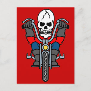 Motorcycle and skull postcard