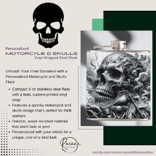 Motorcycle and Skulls Vinyl Wrapped Flask