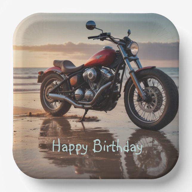 Motorcycle at Sunset Paper Plate (Front)