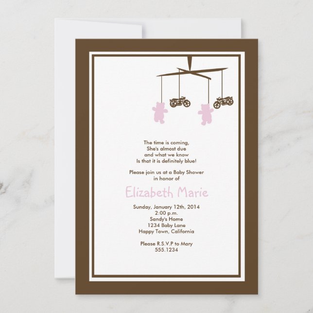 Motorcycle Baby Shower Invitation PINK (Front)
