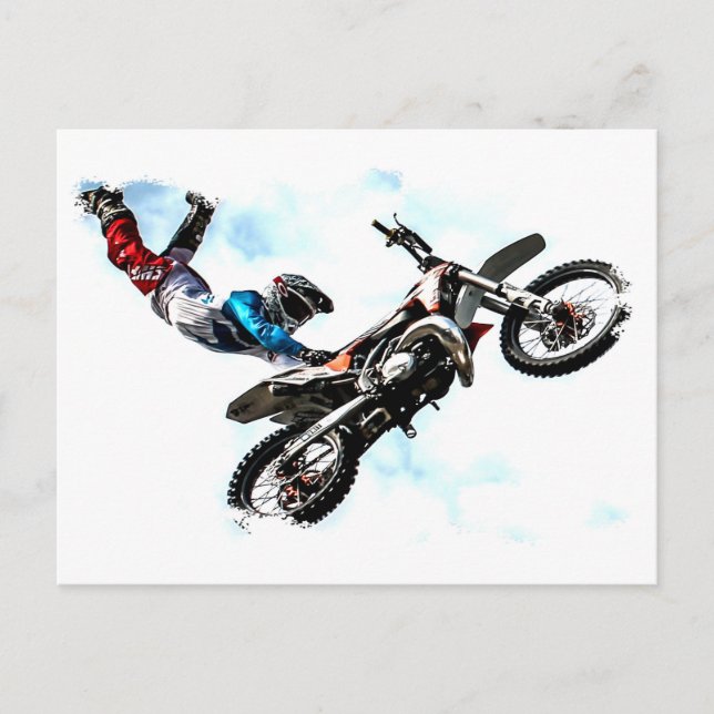 motorcycle biker acrobatic sport racing postcard (Front)