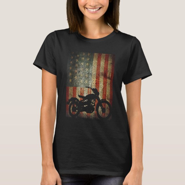 Motorcycle Biker America Flag Patriotic Grunge T-Shirt (Front)