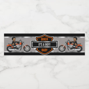 Motorcycle Biker Baby Orange Black Shield Water Bottle Label