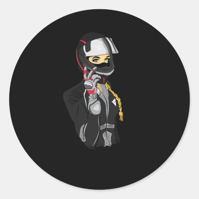 Motorcycle Biker Bike Girl Women Funny Gift Idea Classic Round Sticker (Front)
