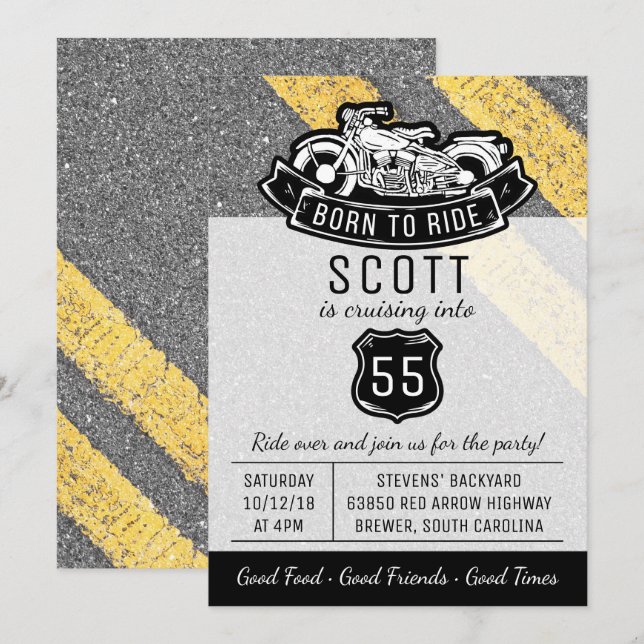 Motorcycle Biker Birthday Party Custom Invitation (Front/Back)