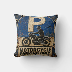 Motorcycle Biker Garage Decor Rustic Man Cave Wall Cushion