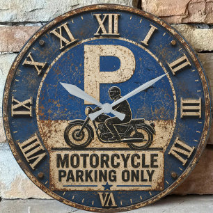 Motorcycle Biker Garage Decor Rustic Man Cave Wall Large Clock