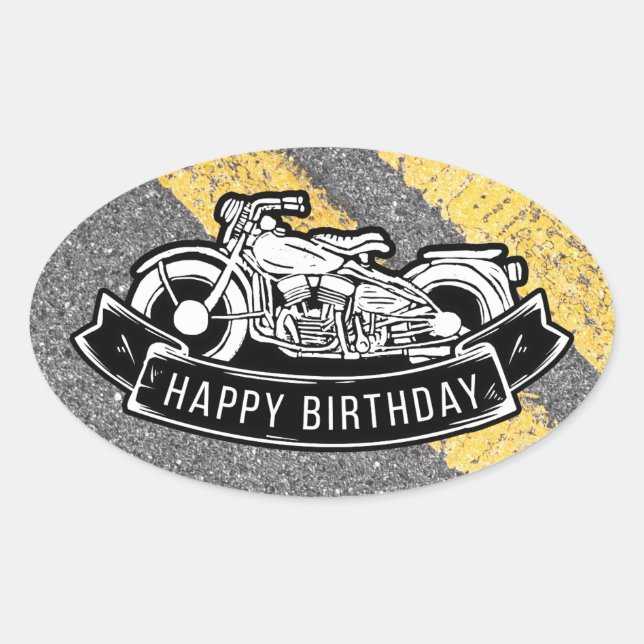 Motorcycle Biker Happy Birthday Party Gift & Favou Oval Sticker (Front)