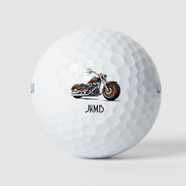 Motorcycle Biker  Monogram Art Golf Balls (Front)