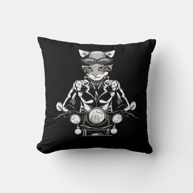 Motorcycle Biker Motorbike Rider Biker Cat Cushion (Front)