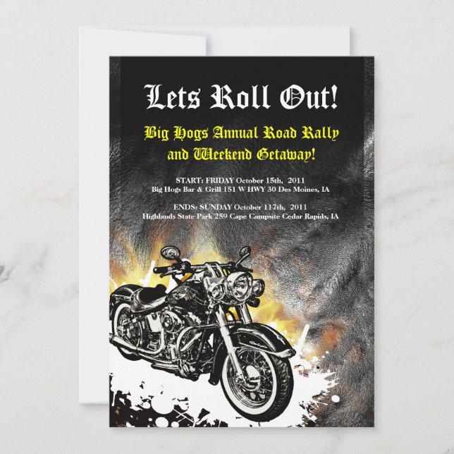 Motorcycle Biker Road Rally Event Invitation (Front)