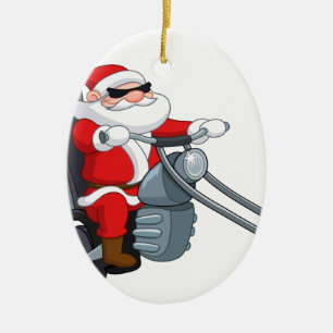 motorcycle biker santa claus ceramic tree decoration