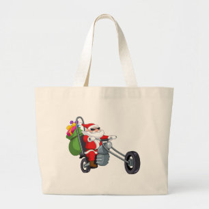 motorcycle biker santa claus large tote bag