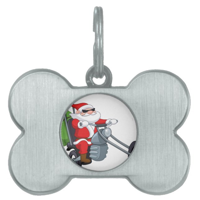 motorcycle biker santa claus pet name tag (Front)