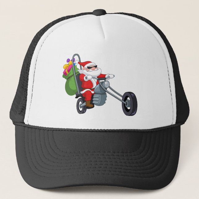 motorcycle biker santa claus trucker hat (Front)