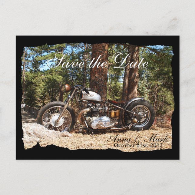 Motorcycle Biker Save the Date Postcard (Front)