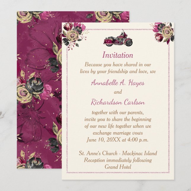 Motorcycle Biker Wedding Invitation (Front/Back)