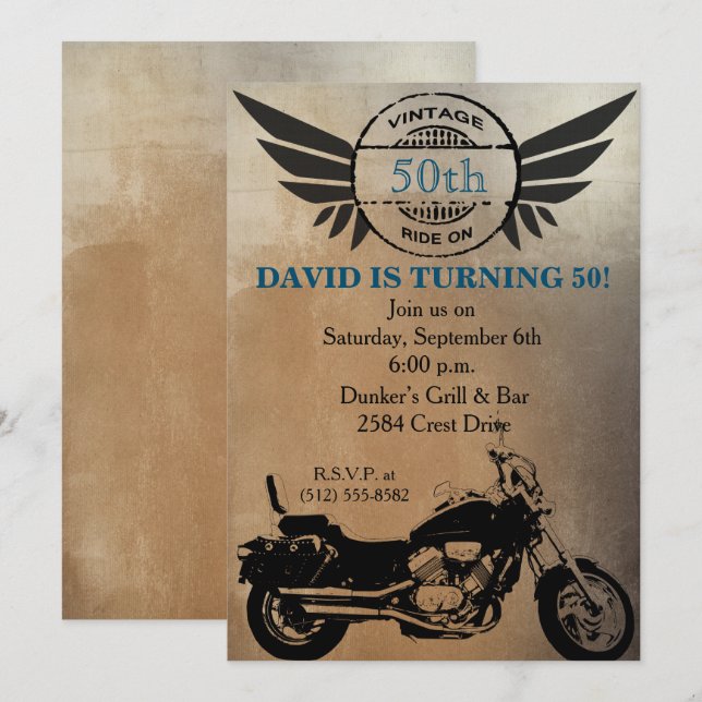 Motorcycle Birthday Invitation (Front/Back)