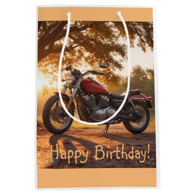 Motorcycle Birthday Medium Gift Bag (Front)