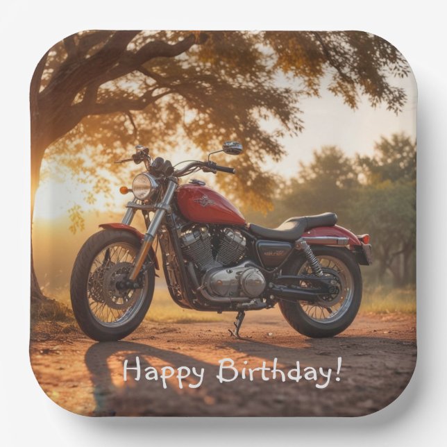 Motorcycle Birthday Paper Plate (Front)