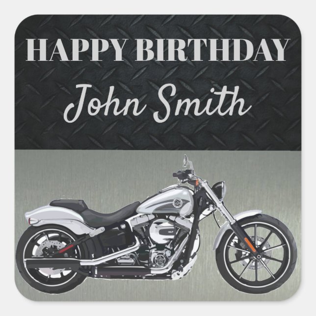 Motorcycle Birthday Party Men's Invitation Square Sticker (Front)