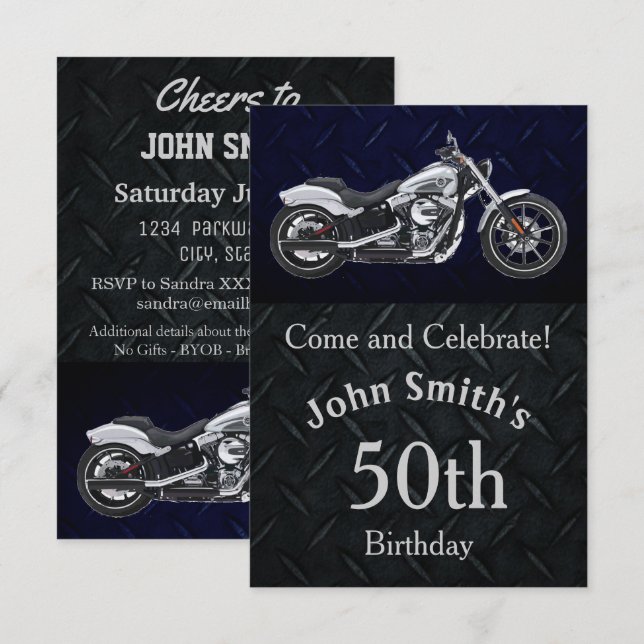 Motorcycle Birthday Party Men's Invitations (Front/Back)
