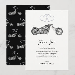 Motorcycle Black & Silver Hearts Biker Thank You Invitation