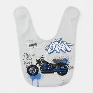 Motorcycle blue and grey graffiti Baby Bib