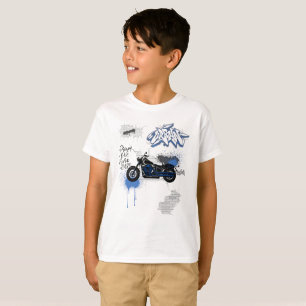 Motorcycle blue and grey graffiti boys T-Shirt 