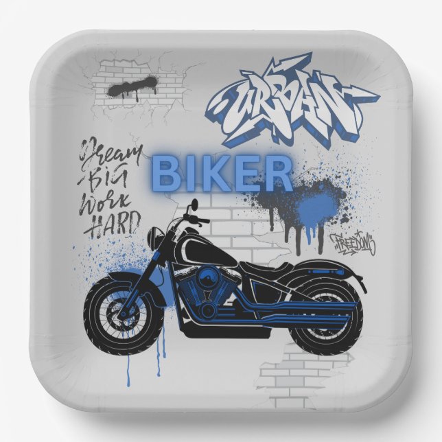 Motorcycle blue and grey Paper Plate (Front)