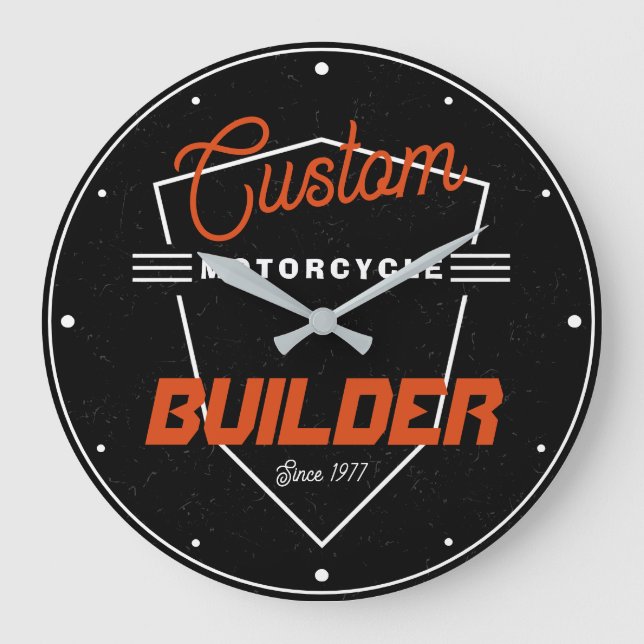 Motorcycle Builder Custom Mechanic Orange Black  Large Clock (Front)