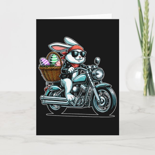 Motorcycle Bunny Easter Biker Eggs 1  Card (Front)