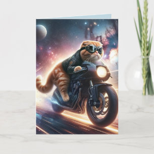 Motorcycle cat Christmas greeting card