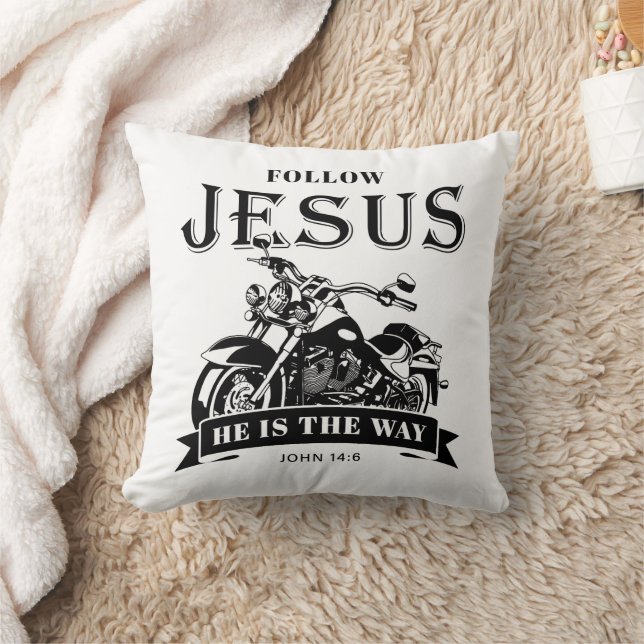 Motorcycle Christian Biker John 14:6 Follow Jesus  Cushion (Blanket)