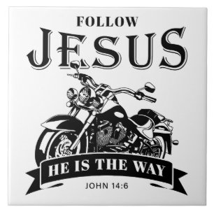 Motorcycle Christian Biker John 14:6 Follow Jesus  Tile